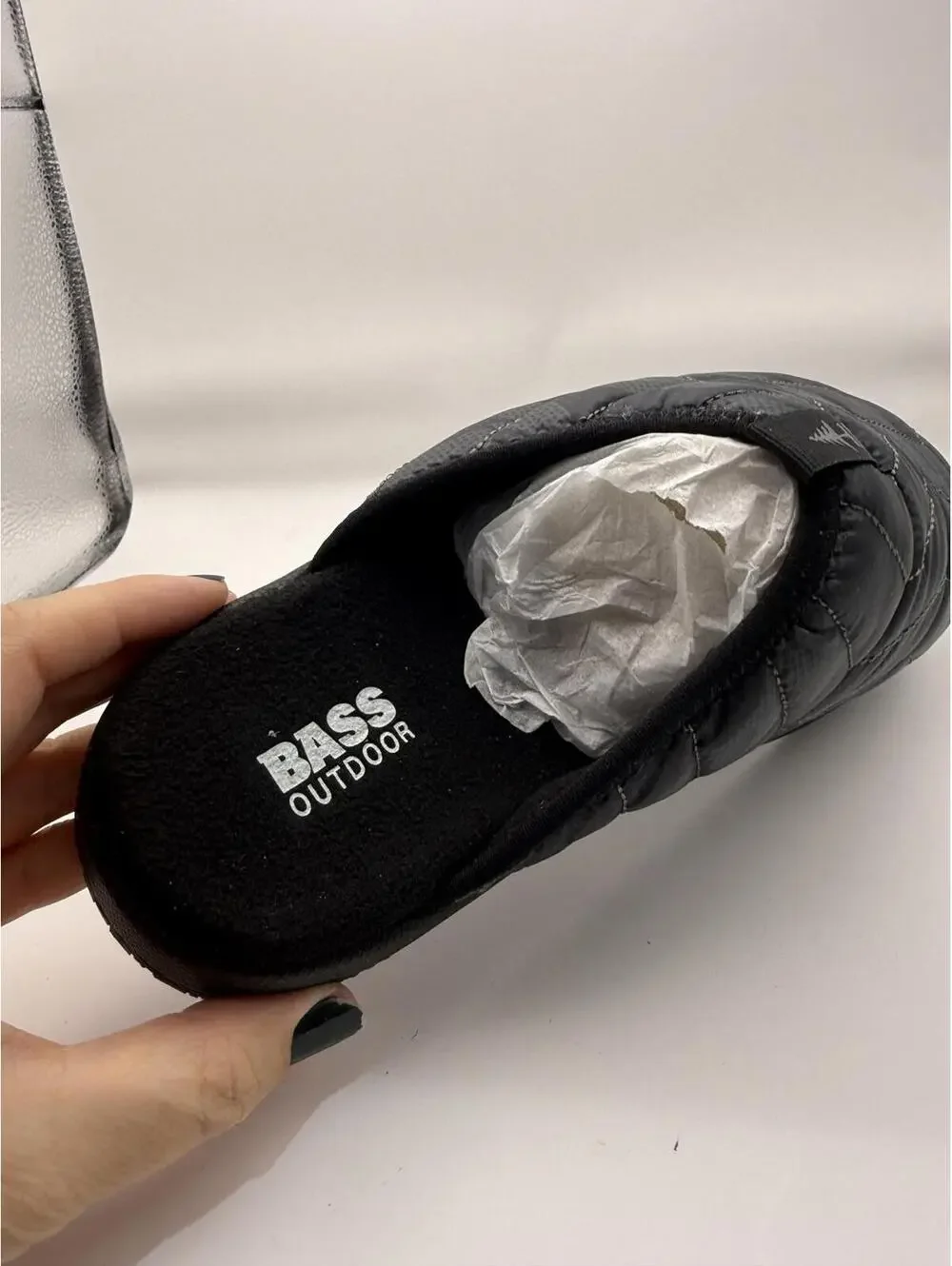 Bass Outdoor Puffer Slide Slippers US 7 Black Camo